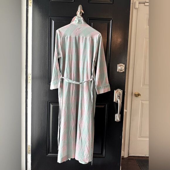 House of Japan Pastel Pink Blue Cotton Linen Blend Robe Size S/M - Picture 4 of 16